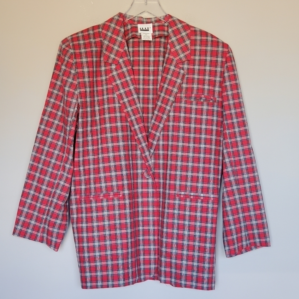 Vintage 80s Ilio Oversized Boxy Red Plaid Blazer Size S